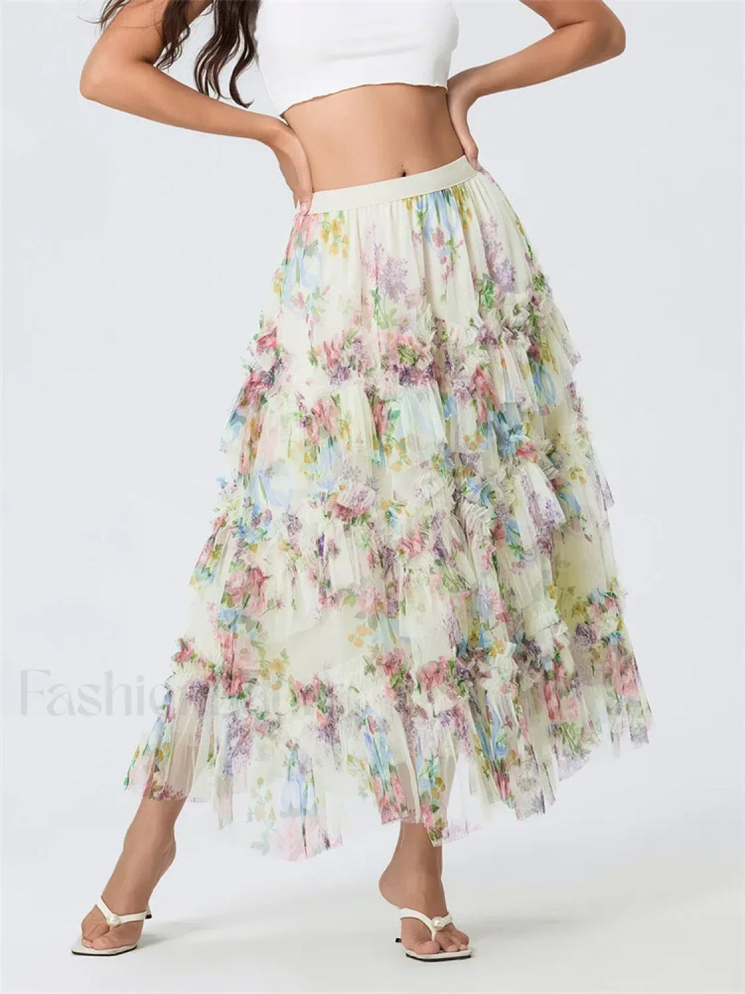 Emily & Isabella Brooks | Floral Mesh Tiered Tulle Skirt