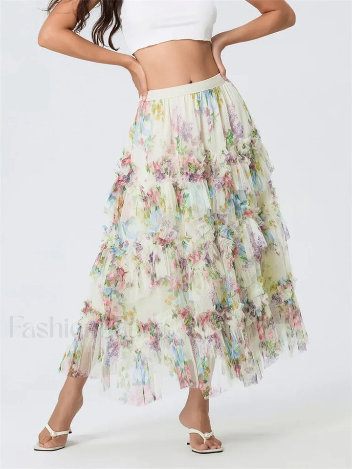 Emily & Isabella Brooks | Floral Mesh Tiered Tulle Skirt