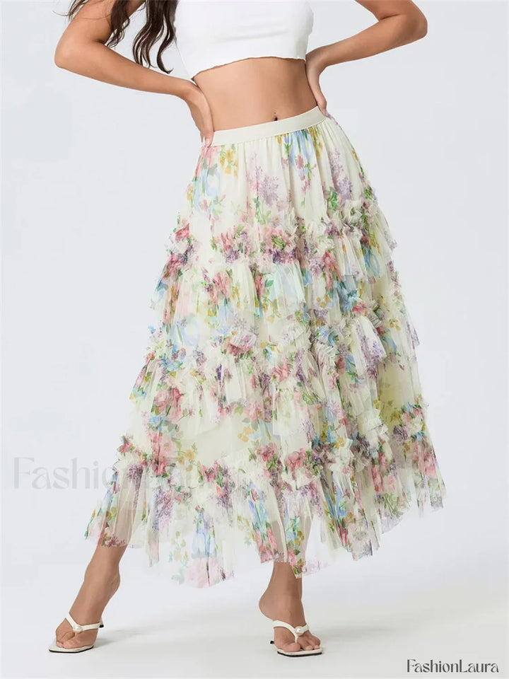 Emily & Isabella Brooks | Floral Mesh Tiered Tulle Skirt