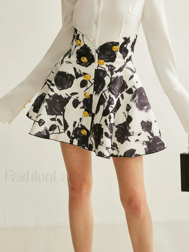 Emily & Isabella Brooks | Floral Print Skirt with Button Details
