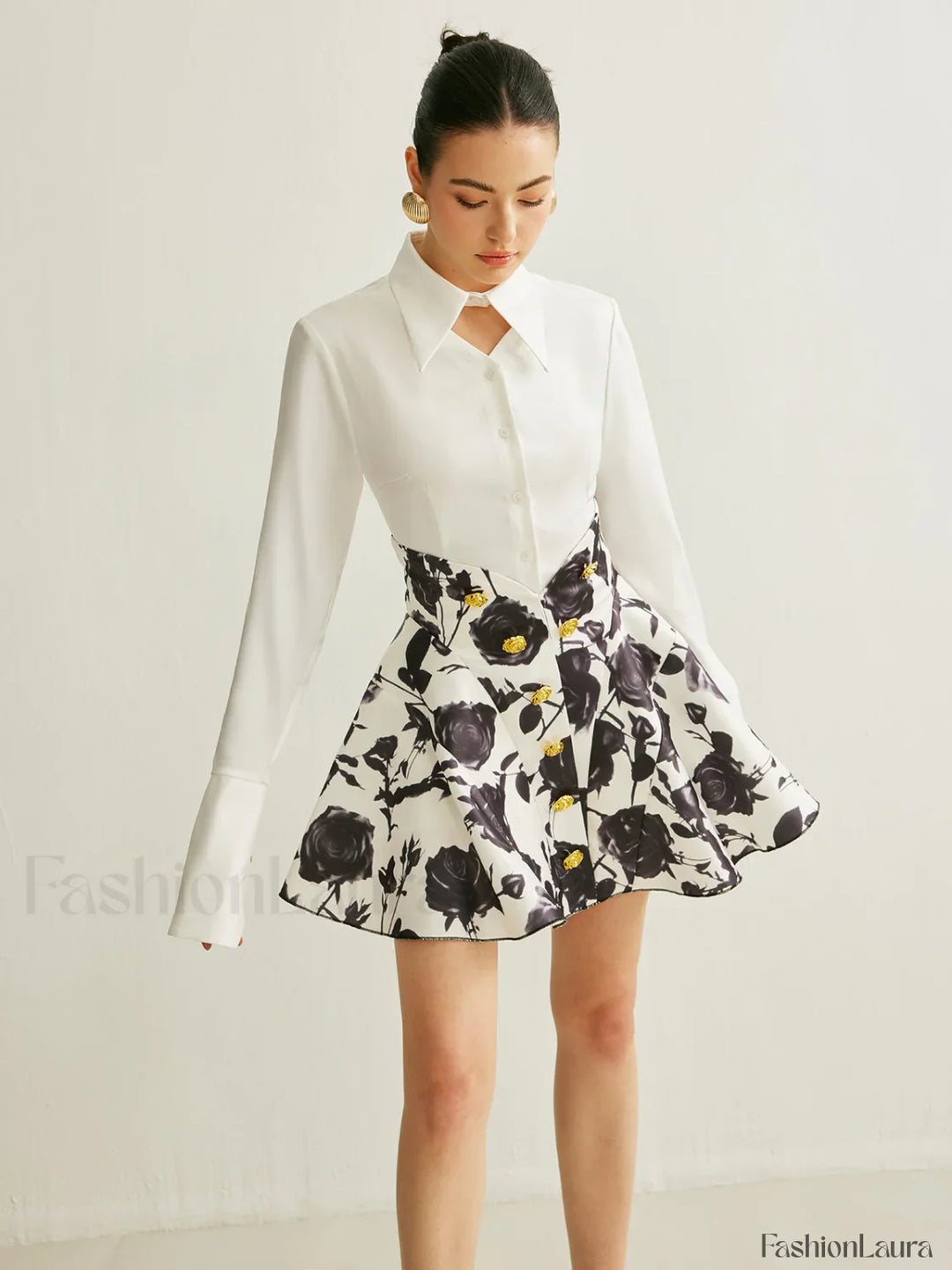 Emily & Isabella Brooks | Floral Print Skirt with Button Details