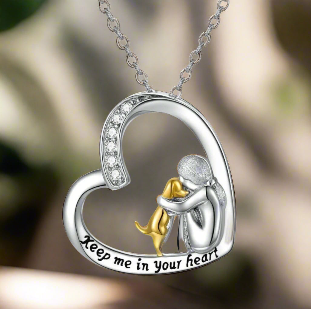 Emily & Isabella Brooks | Sterling Silver Necklace - Heart and Dog Design with Zirconia