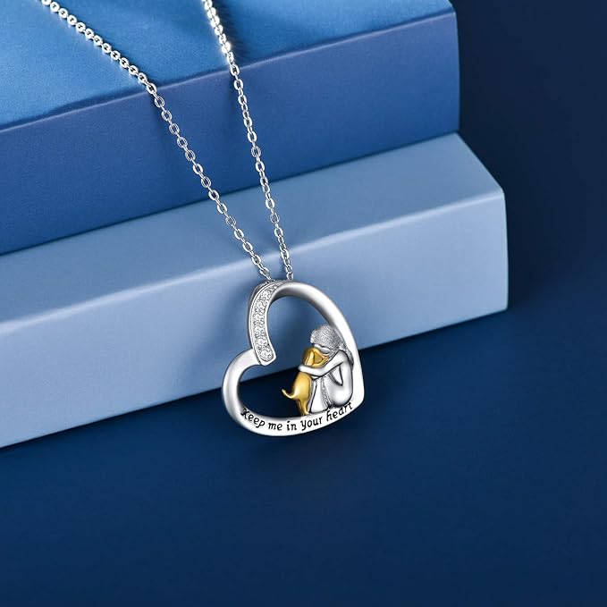 Emily & Isabella Brooks | Sterling Silver Necklace - Heart and Dog Design with Zirconia