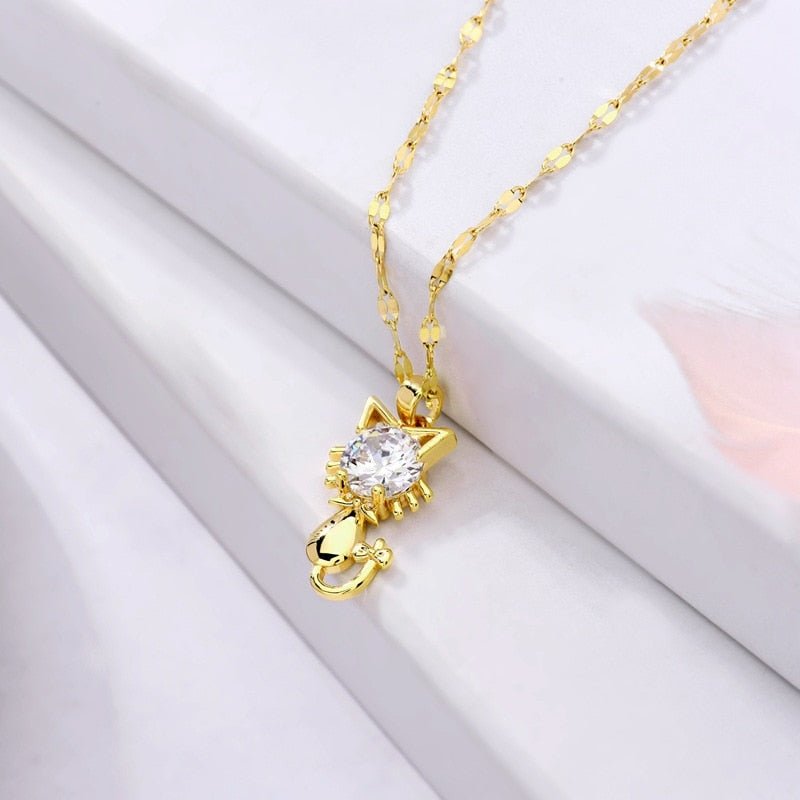 Emily & Isabella Brooks | Gold Plated Cat Necklace with Zircon