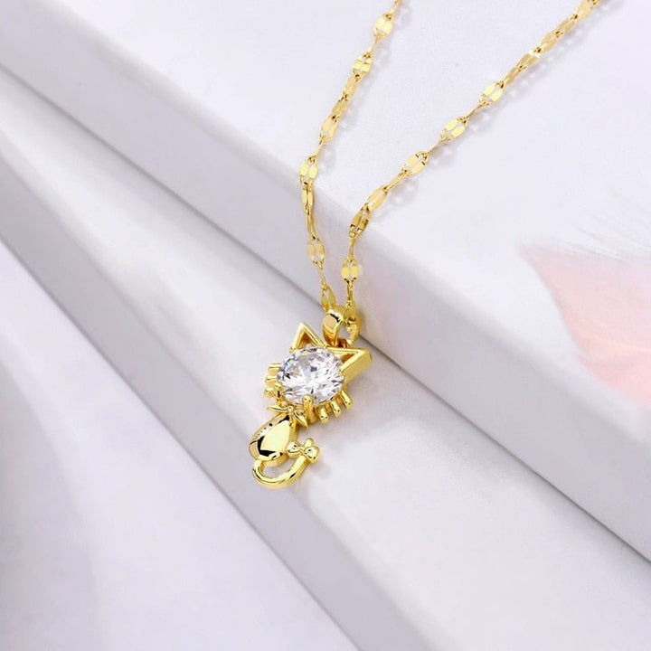 Emily & Isabella Brooks | Gold Plated Cat Necklace with Zircon