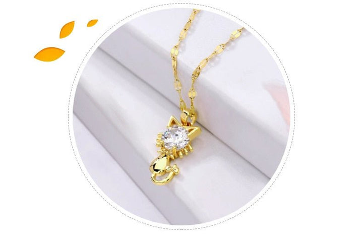 Emily & Isabella Brooks | Gold Plated Cat Necklace with Zircon
