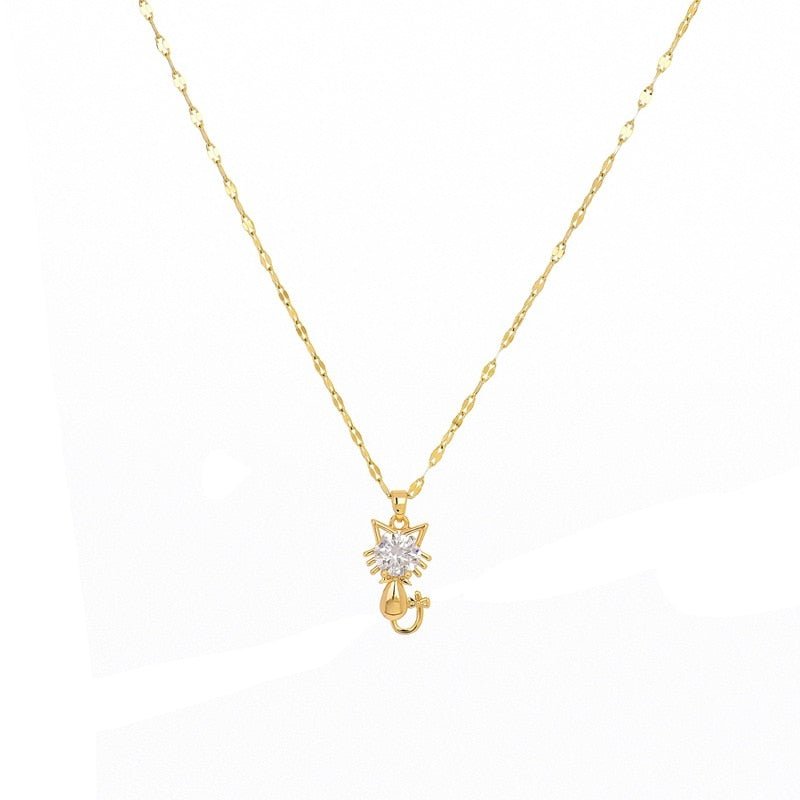 Emily & Isabella Brooks | Gold Plated Cat Necklace with Zircon