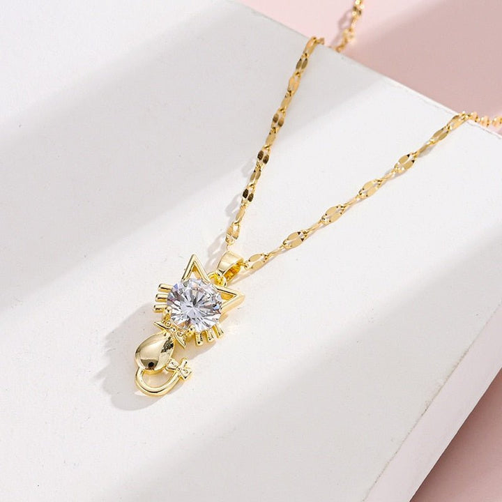 Emily & Isabella Brooks | Gold Plated Cat Necklace with Zircon