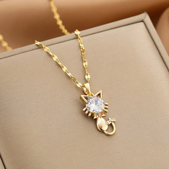 Emily & Isabella Brooks | Gold Plated Cat Necklace with Zircon