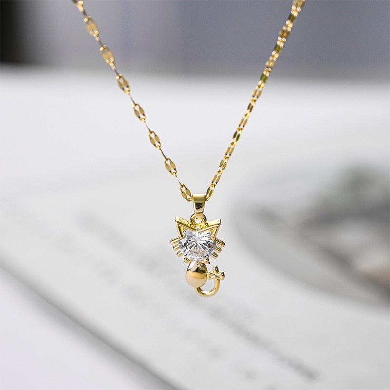 Emily & Isabella Brooks | Gold Plated Cat Necklace with Zircon