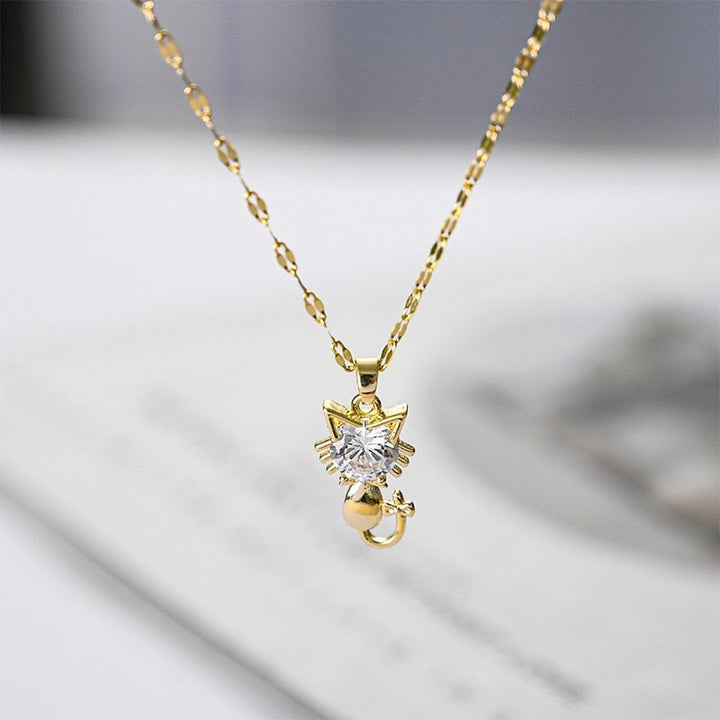 Emily & Isabella Brooks | Gold Plated Cat Necklace with Zircon