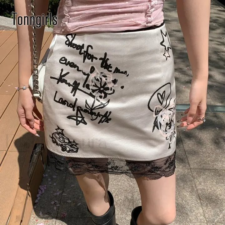 Emily & Isabella Brooks | Gothic Print Lace Mini Skirt