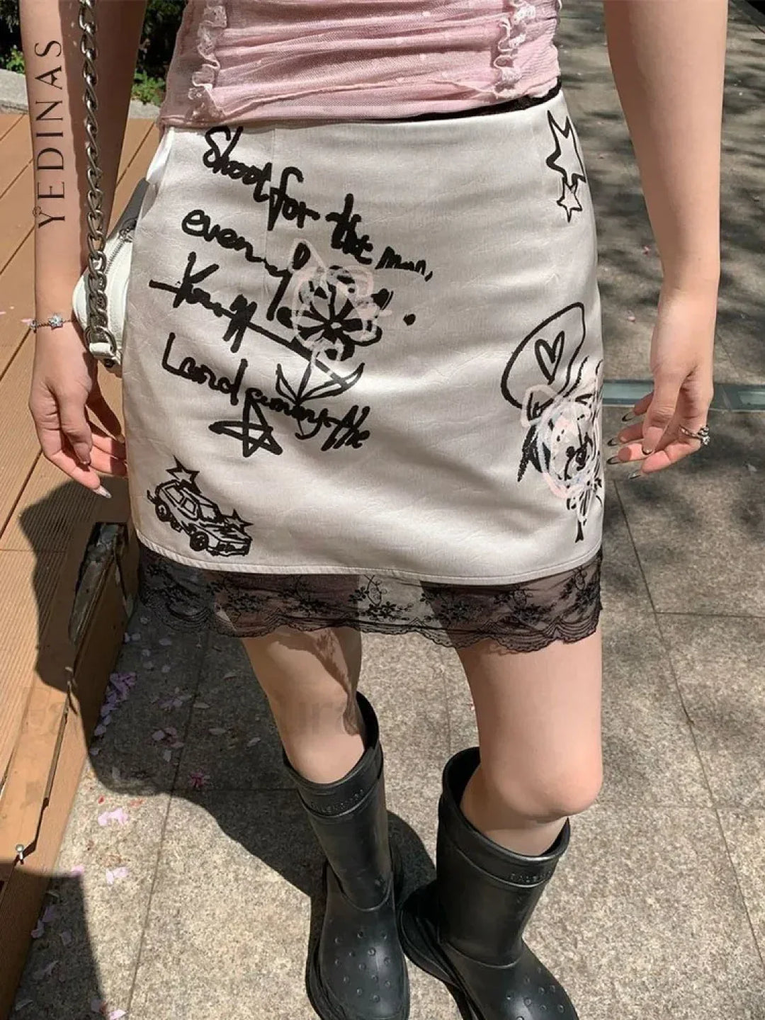 Emily & Isabella Brooks | Gothic Print Lace Mini Skirt