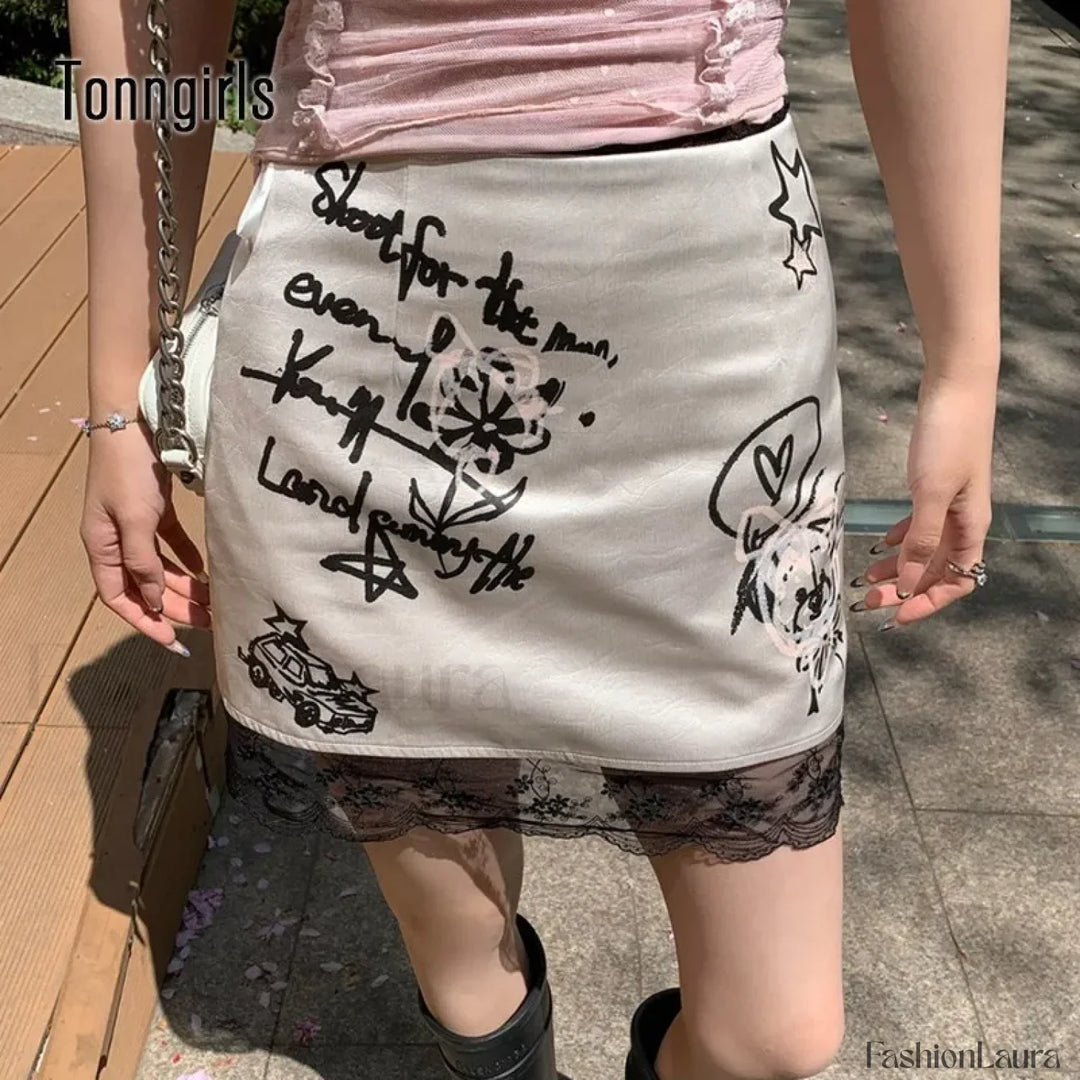 Emily & Isabella Brooks | Gothic Print Lace Mini Skirt