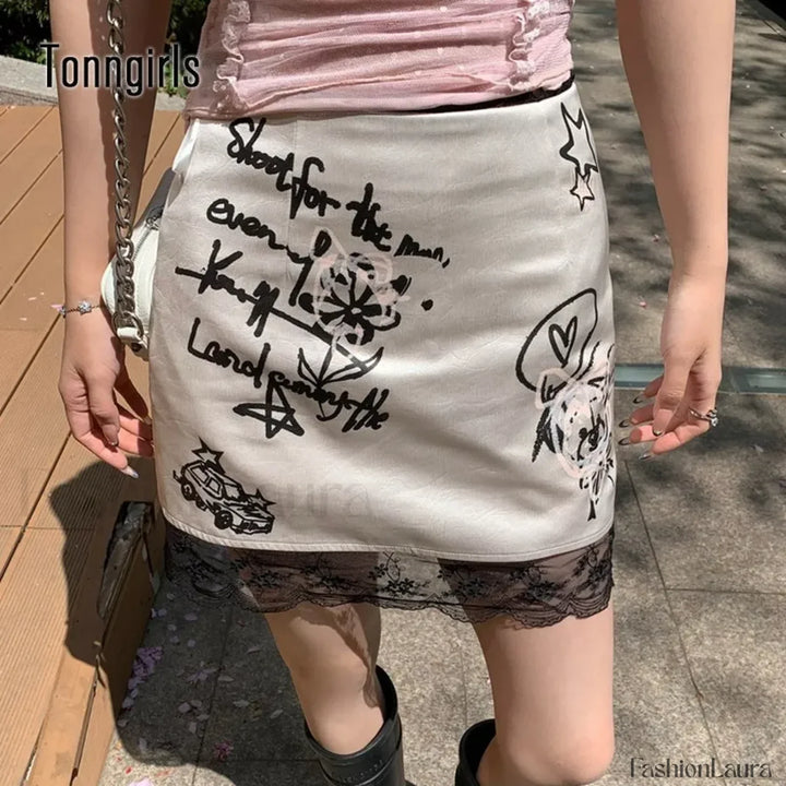 Emily & Isabella Brooks | Gothic Print Lace Mini Skirt