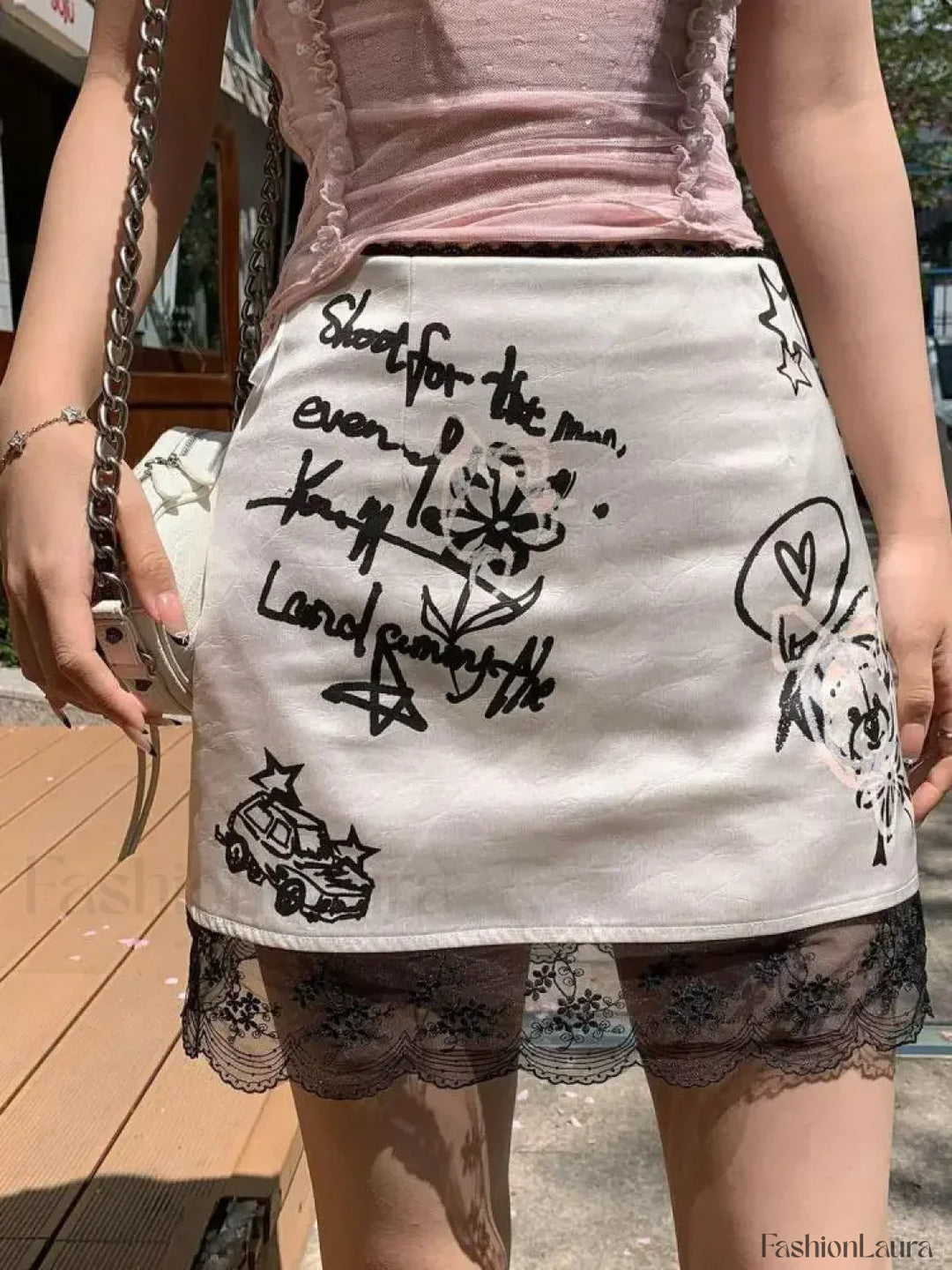 Emily & Isabella Brooks | Gothic Print Lace Mini Skirt