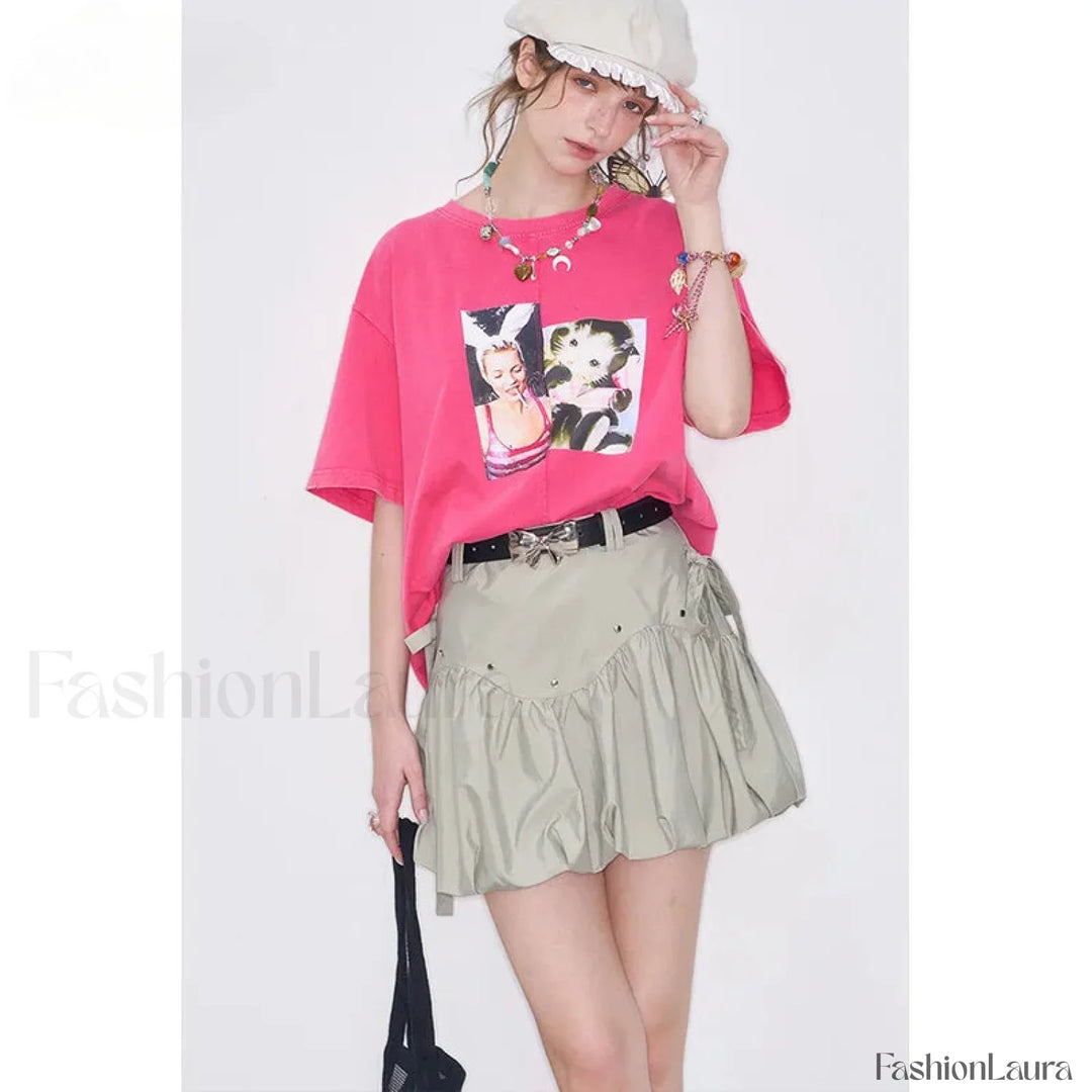 Emily & Isabella Brooks | Gray Pleated Skirt with Bowknot