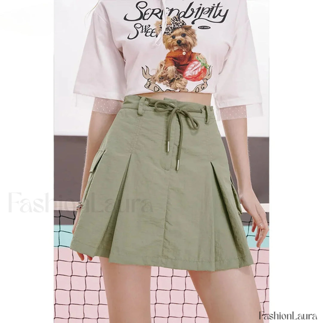 Emily & Isabella Brooks | Green Pleated A-Line Skirt