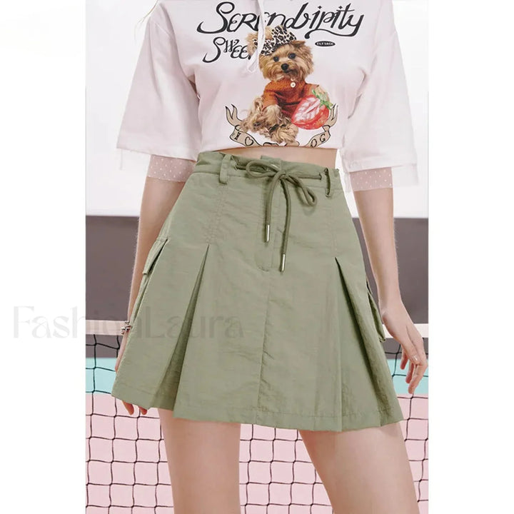 Emily & Isabella Brooks | Green Pleated A-Line Skirt