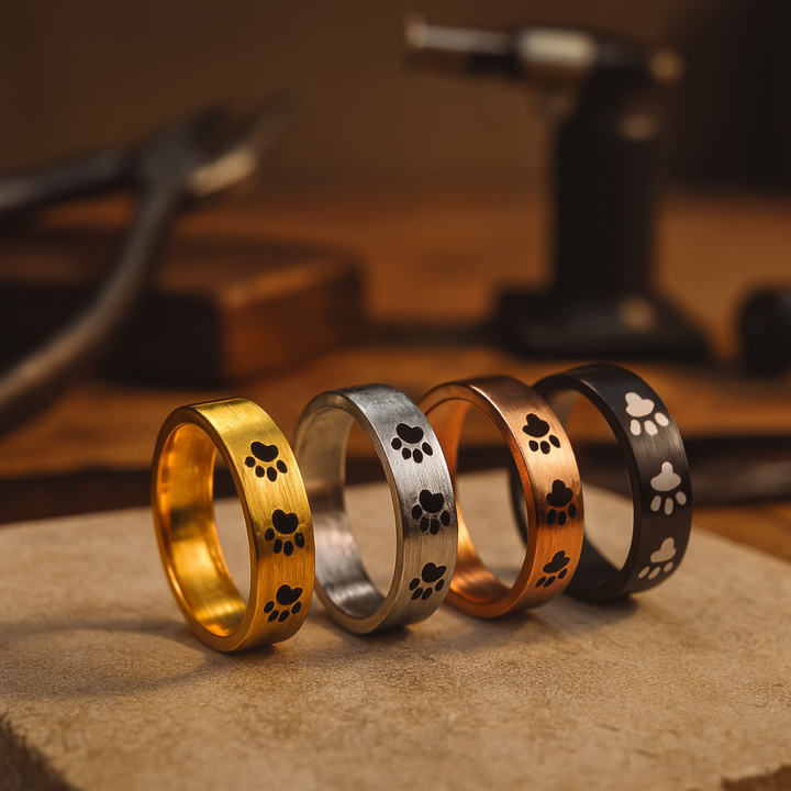 Emily & Isabella Brooks | Handcrafted Ring in Stainless Steel with Paw Print Design