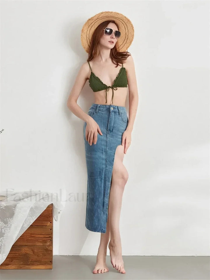 Emily & Isabella Brooks | High Split Denim Skirt