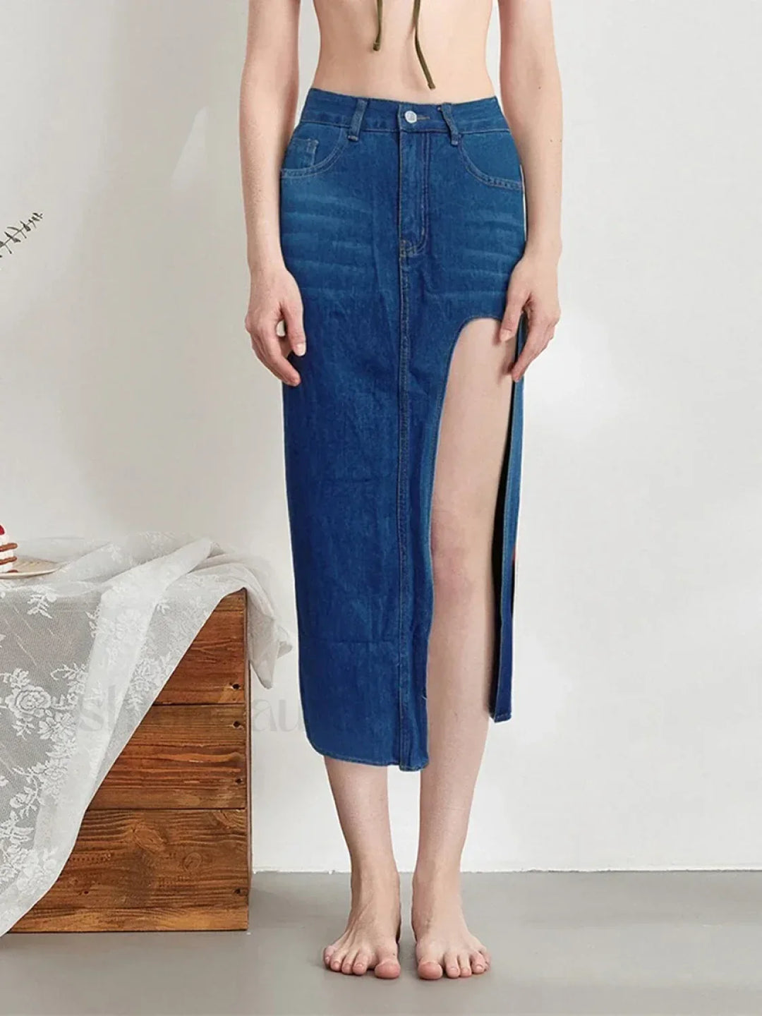 Emily & Isabella Brooks | High Split Denim Skirt
