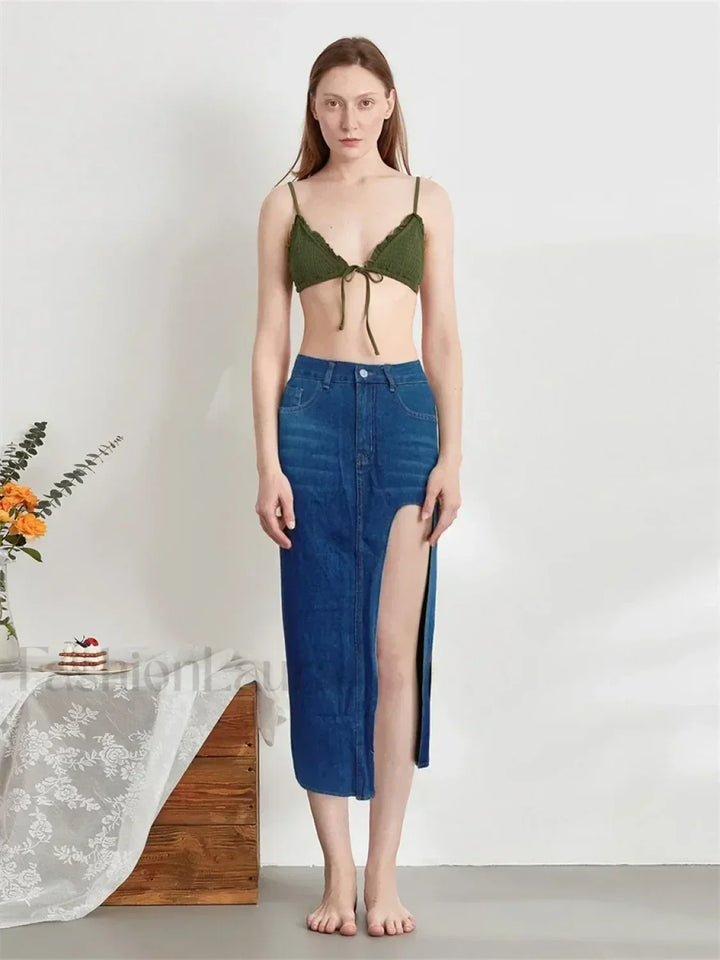 Emily & Isabella Brooks | High Split Denim Skirt