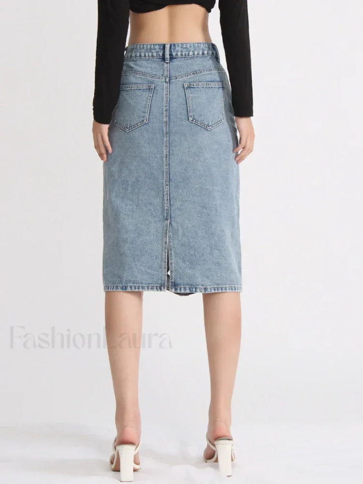 Emily & Isabella Brooks | Hollow Out Zipper Denim Skirt