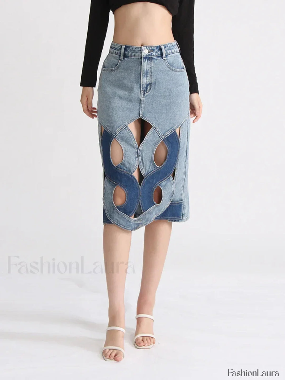 Emily & Isabella Brooks | Hollow Out Zipper Denim Skirt