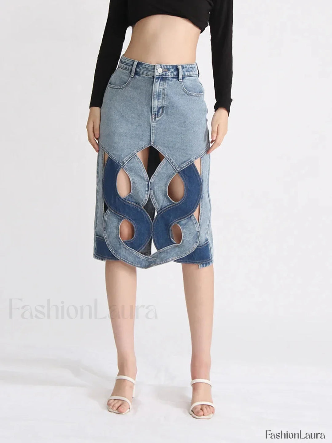 Emily & Isabella Brooks | Hollow Out Zipper Denim Skirt