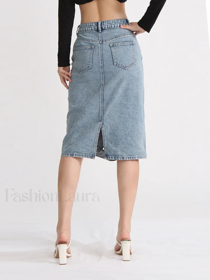Emily & Isabella Brooks | Hollow Out Zipper Denim Skirt