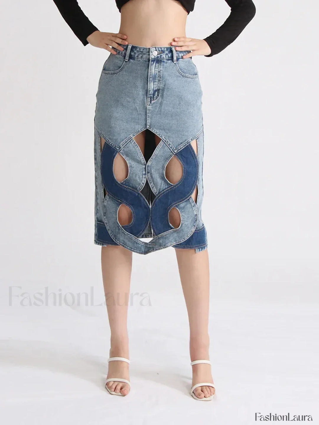 Emily & Isabella Brooks | Hollow Out Zipper Denim Skirt