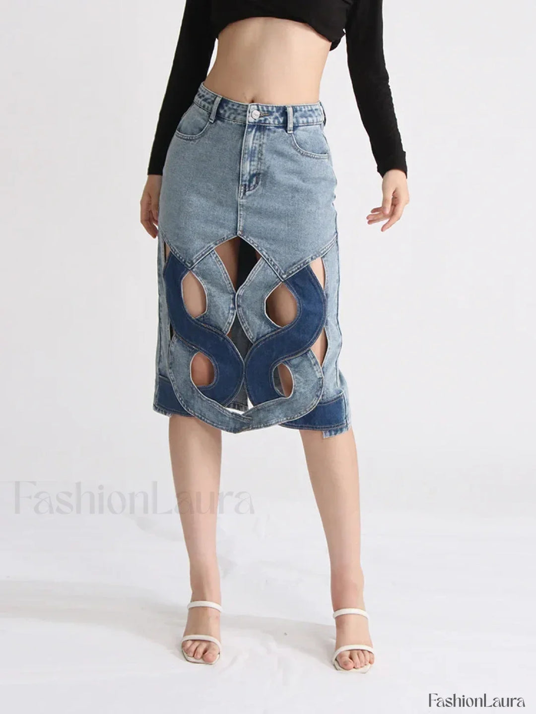 Emily & Isabella Brooks | Hollow Out Zipper Denim Skirt