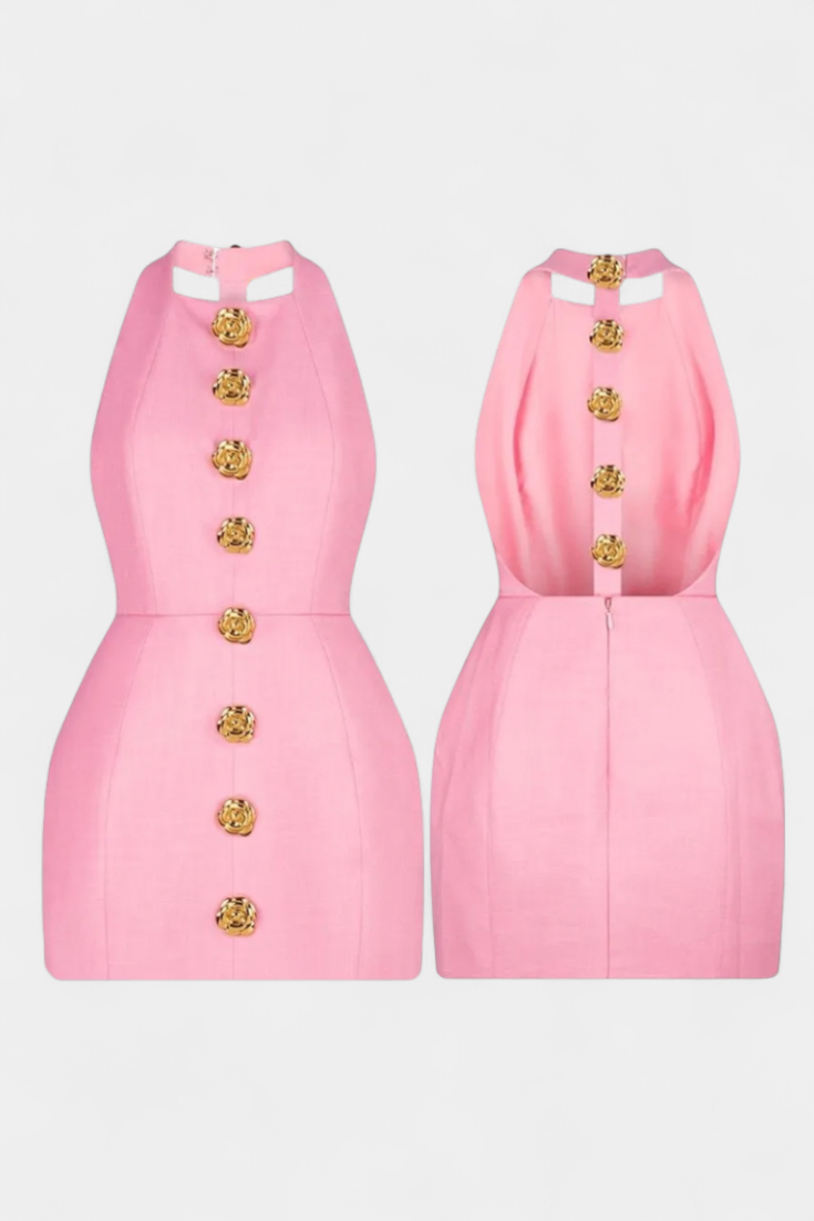 Emily & Isabella Brooks | Mini Dress, Tie Neck, Open Back, Floral Detail