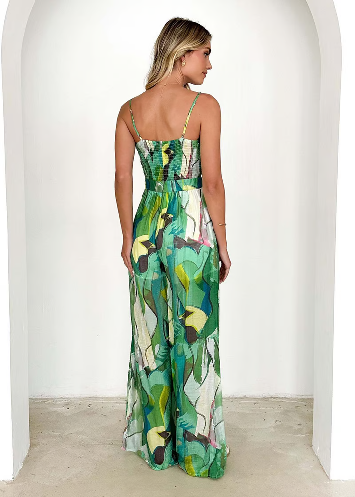 Emily & Isabella Brooks | Printed Suspender Strap Long Dress
