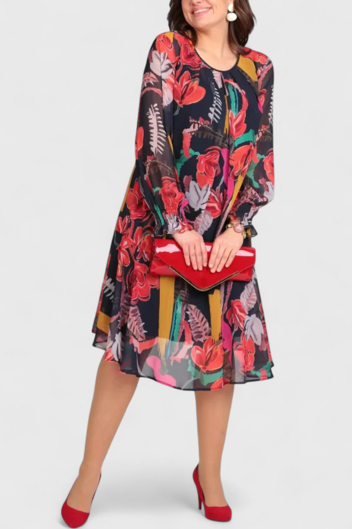 Emily & Isabella Brooks | Floral Midi Dress, Long Sleeves, Flowing Line