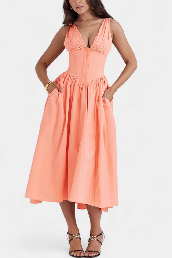 Emily & Isabella Brooks | Midi Dress, V-Neck, Floral Print