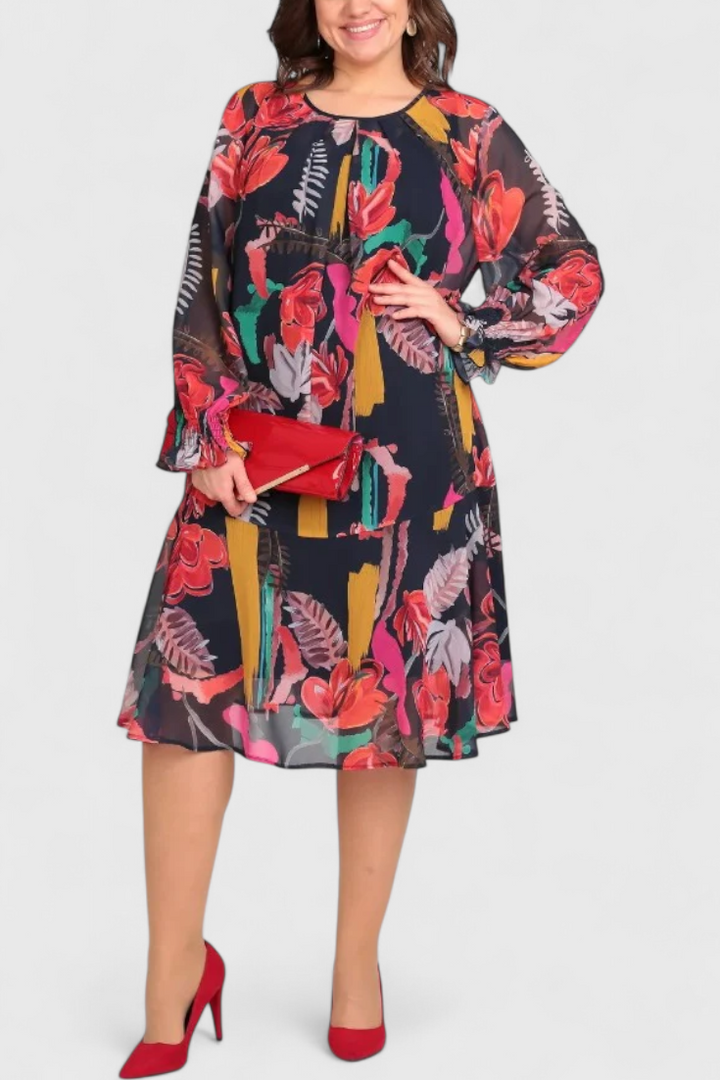 Emily & Isabella Brooks | Floral Midi Dress, Long Sleeves, Flowing Line