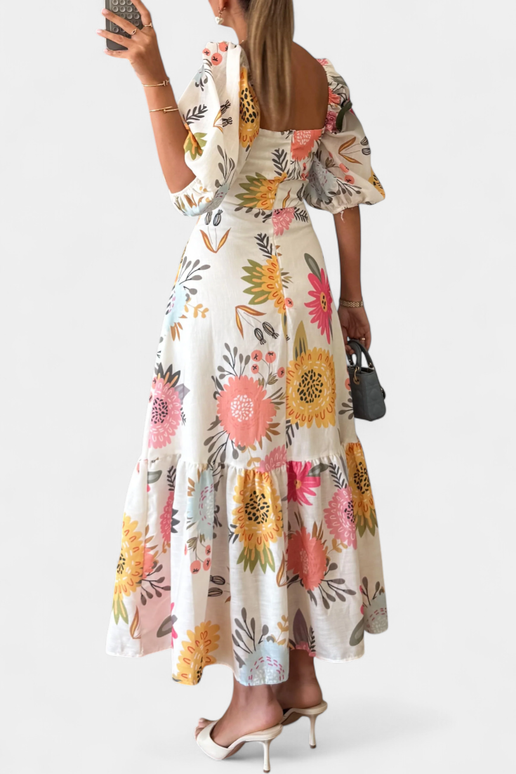 Emily & Isabella Brooks | Floral Midi Dress with Puff Sleeves
