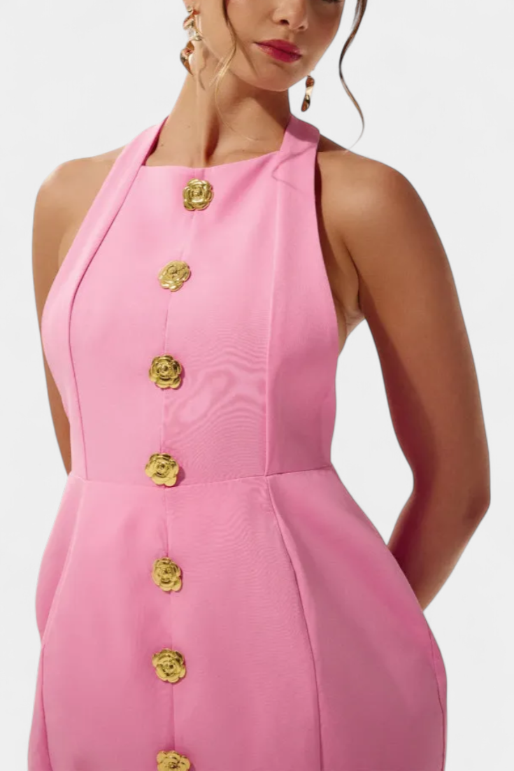 Emily & Isabella Brooks | Mini Dress, Tie Neck, Open Back, Floral Detail