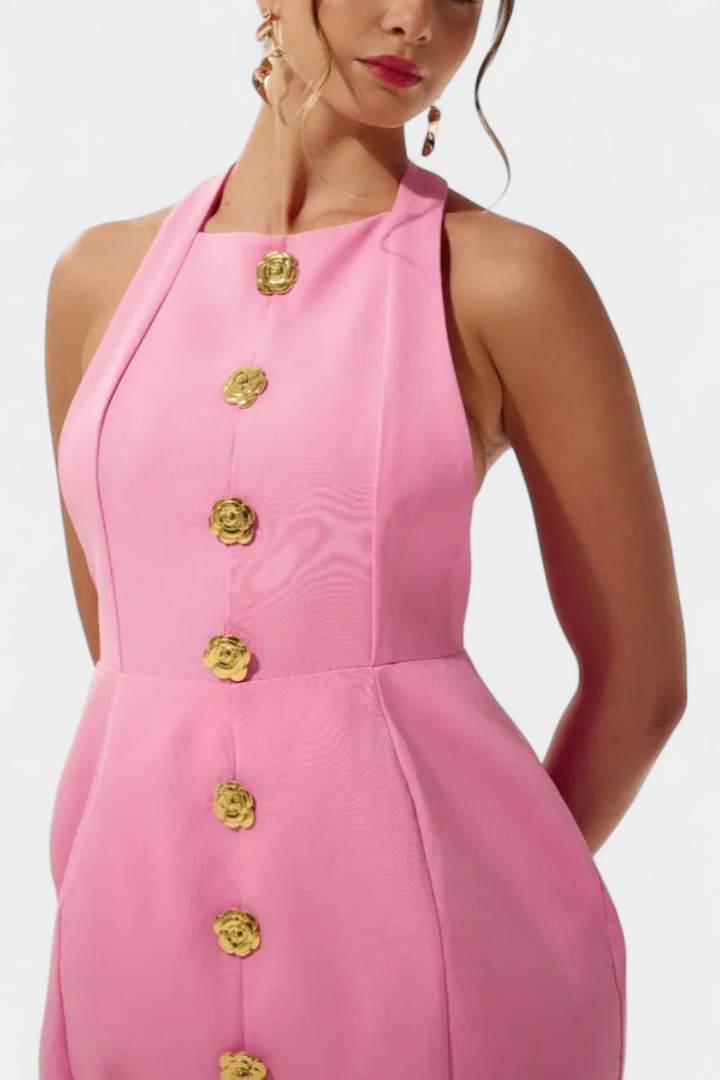 Emily & Isabella Brooks | Mini Dress, Tie Neck, Open Back, Floral Detail