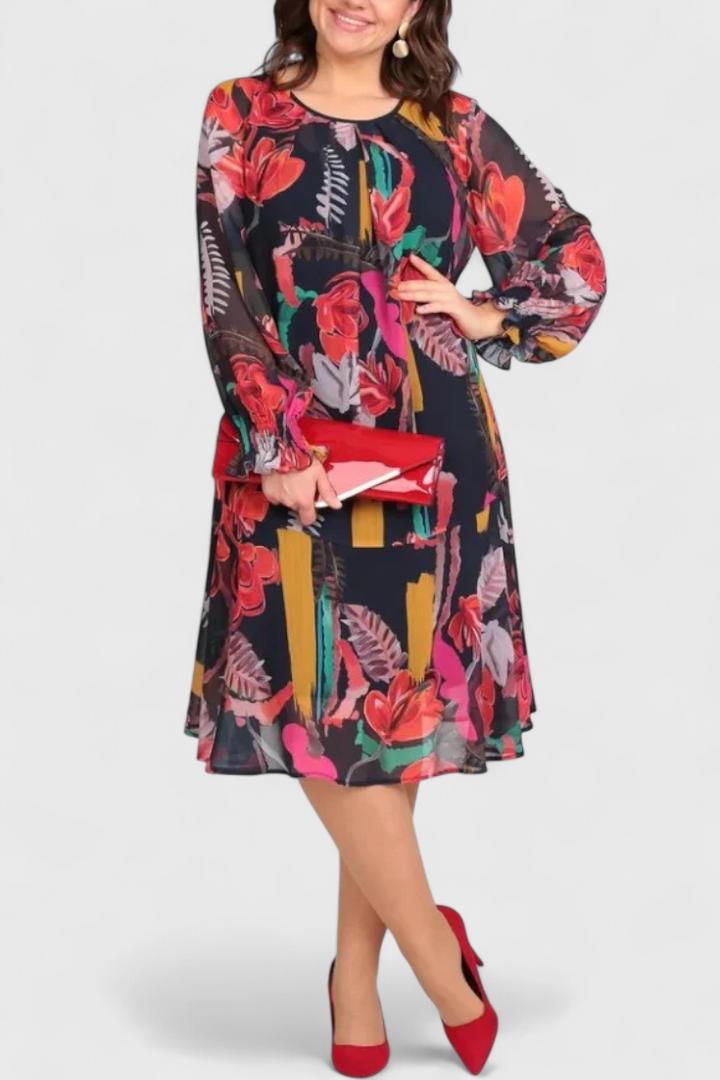 Emily & Isabella Brooks | Floral Midi Dress, Long Sleeves, Flowing Line