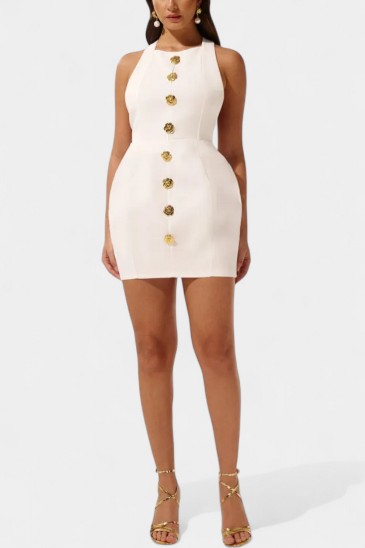 Emily & Isabella Brooks | Mini Dress, Tie Neck, Open Back, Floral Detail