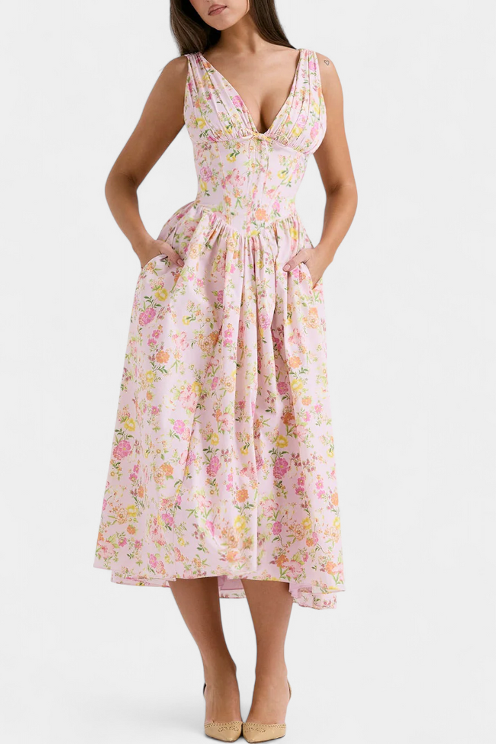 Emily & Isabella Brooks | Midi Dress, V-Neck, Floral Print