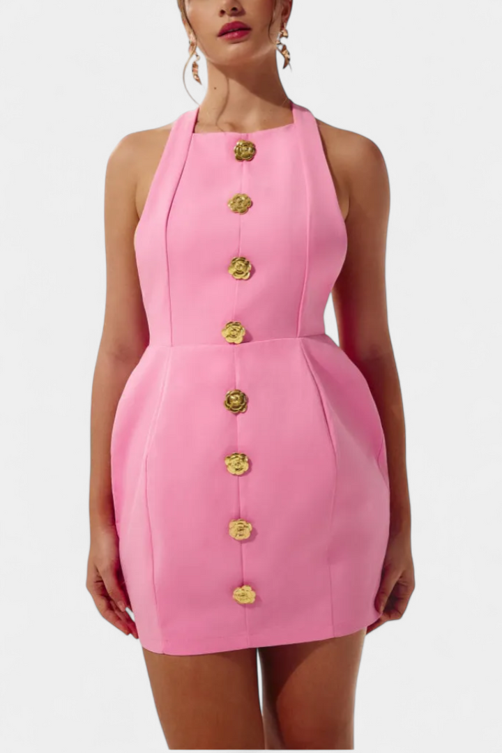 Emily & Isabella Brooks | Mini Dress, Tie Neck, Open Back, Floral Detail