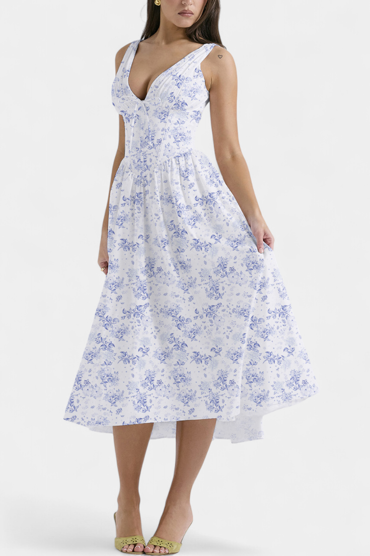 Emily & Isabella Brooks | Midi Dress, V-Neck, Floral Print