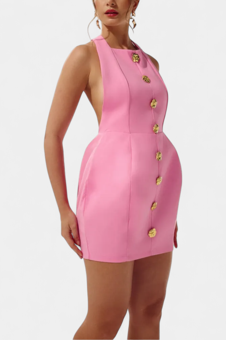 Emily & Isabella Brooks | Mini Dress, Tie Neck, Open Back, Floral Detail