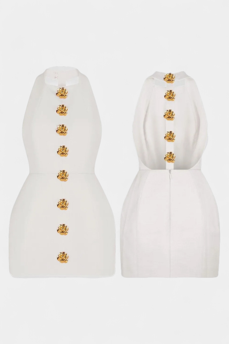 Emily & Isabella Brooks | Mini Dress, Tie Neck, Open Back, Floral Detail