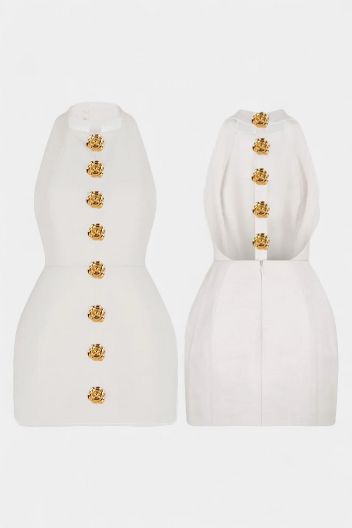 Emily & Isabella Brooks | Mini Dress, Tie Neck, Open Back, Floral Detail