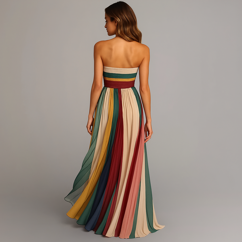 Emily & Isabella Brooks | Women's Strapless Colorful Pleated Maxi Dress